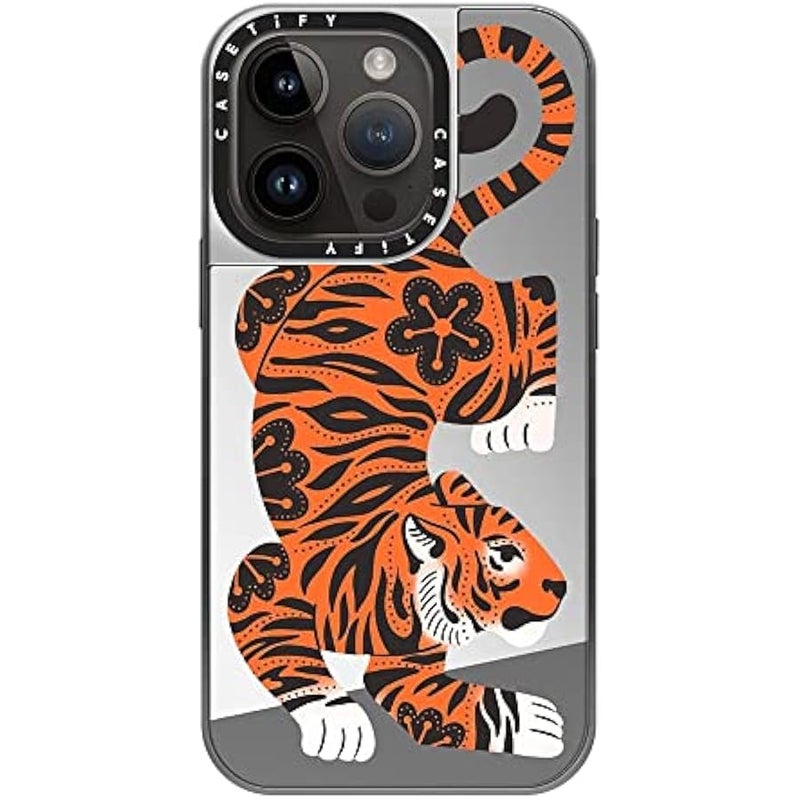 Casetify Mirror Case for iPhone 14 Pro Compatible with Magsafe - Fierce Tiger - Silver on Silver - Image 3