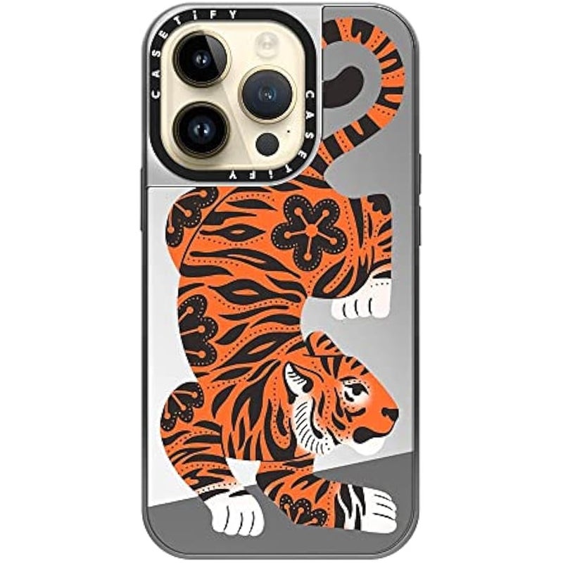 Casetify Mirror Case for iPhone 14 Pro Compatible with Magsafe - Fierce Tiger - Silver on Silver - Image 4