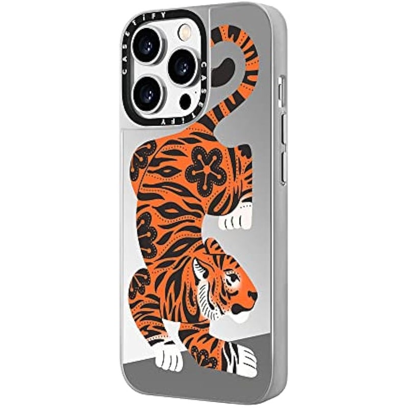 Casetify Mirror Case for iPhone 14 Pro Compatible with Magsafe - Fierce Tiger - Silver on Silver - Image 5