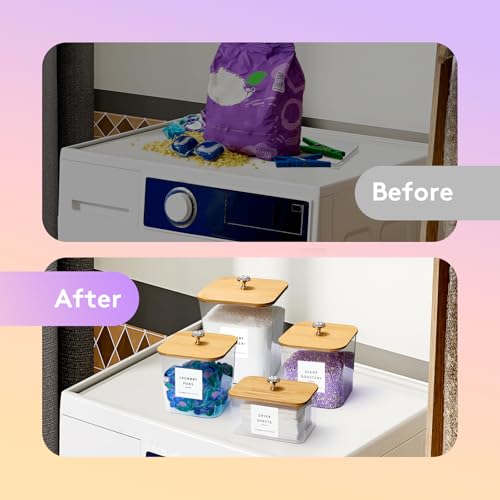 POLRAI 4 Pack Laundry Pod Containers and Dryer Sheet Holder for Laundry Room Organization Acrylic Jars with Lids and Labels for Laundry Detergent Laundry Pods Dry Sheet Organizing - Image 4