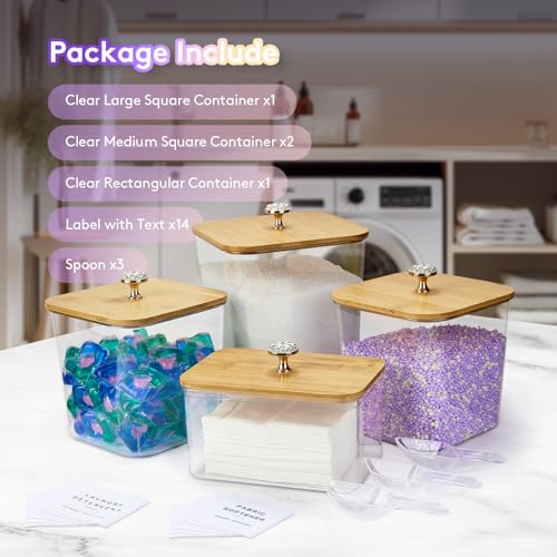 POLRAI 4 Pack Laundry Pod Containers and Dryer Sheet Holder for Laundry Room Organization Acrylic Jars with Lids and Labels for Laundry Detergent Laundry Pods Dry Sheet Organizing - Image 2