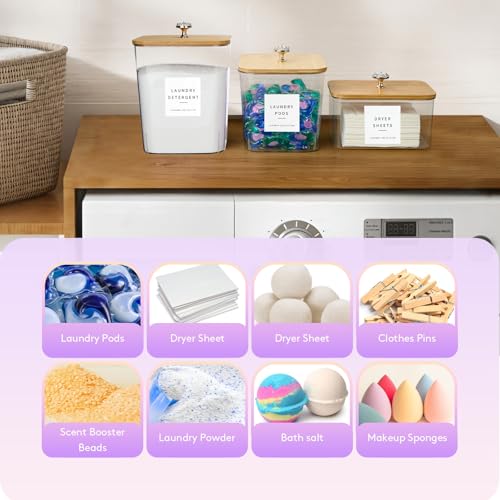 POLRAI 4 Pack Laundry Pod Containers and Dryer Sheet Holder for Laundry Room Organization Acrylic Jars with Lids and Labels for Laundry Detergent Laundry Pods Dry Sheet Organizing - Image 5