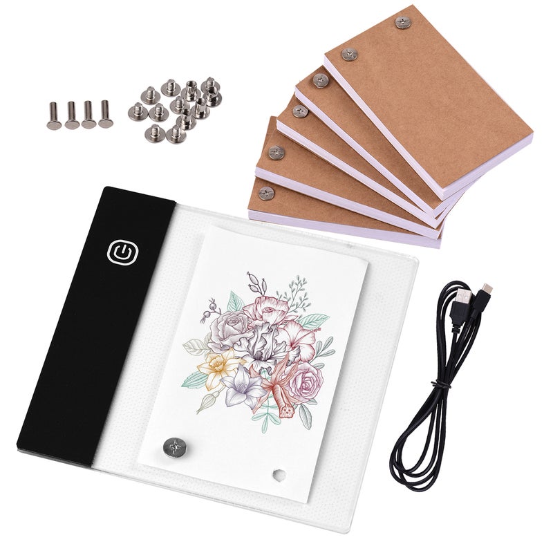 Flip Book Kit with Mini Light Pad LED Lightbox Tablet Design with Hole 300 Sheets Flipbook Paper Binding Screws for Drawing Tracing Animation Sketching Cartoon Creation - Image 3