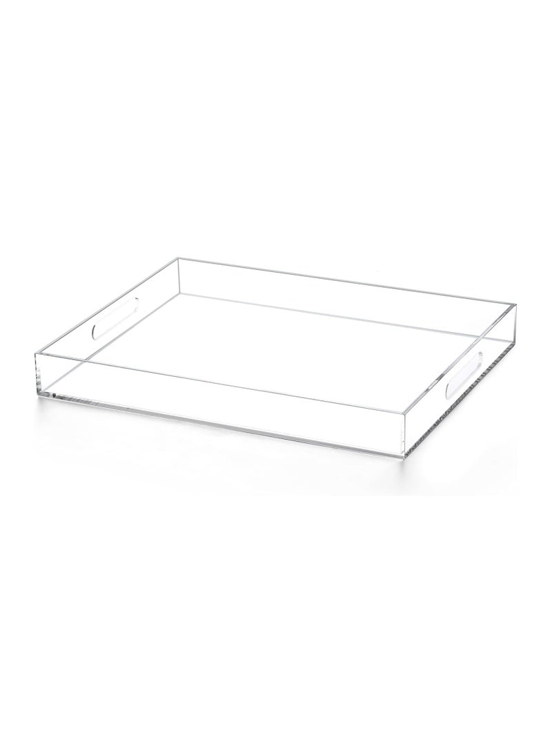 TPGP Clear Acrylic Ottoman Tray with Handles 12x16x2 Inch Spill Proof Serving Tray Safe Edge Organizer Tray Decorative Tray for Living Room Bedroom Kitchen Bathroom Coffee Table Countertop - Image 1
