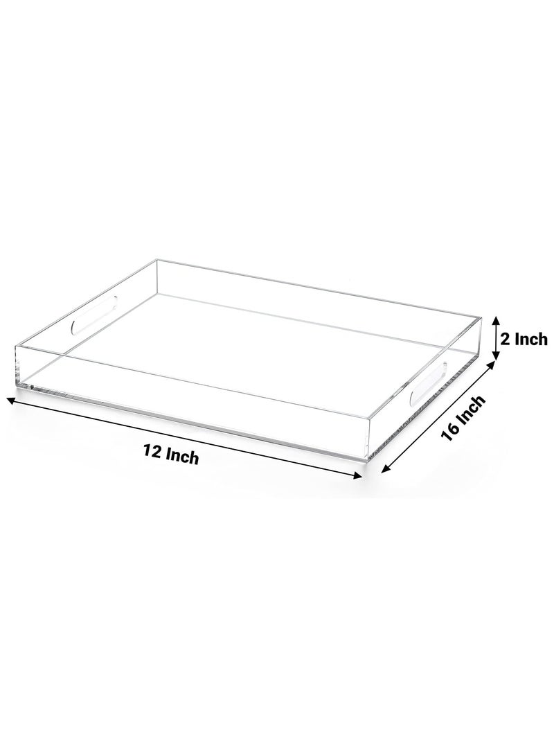 TPGP Clear Acrylic Ottoman Tray with Handles 12x16x2 Inch Spill Proof Serving Tray Safe Edge Organizer Tray Decorative Tray for Living Room Bedroom Kitchen Bathroom Coffee Table Countertop - Image 2