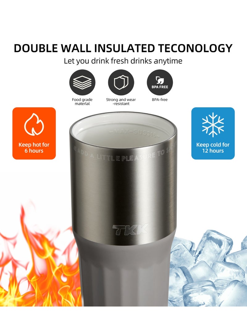 TKK 730ml Stainless Steel Water Bottle Keep Temperature for 6 to 12 Hours with Handle | Grey - Image 2