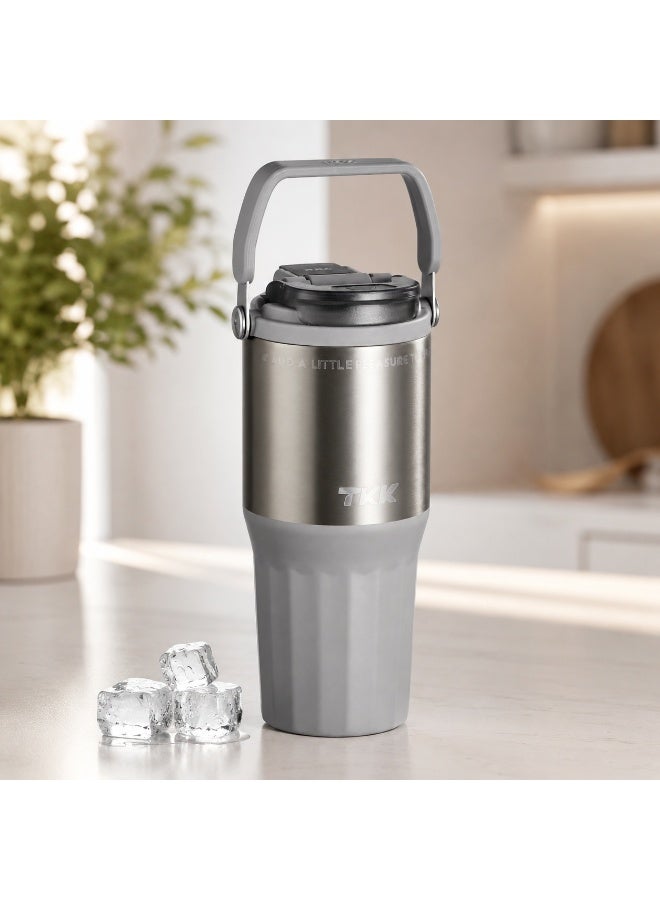 TKK 730ml Stainless Steel Water Bottle Keep Temperature for 6 to 12 Hours with Handle | Grey - Image 1