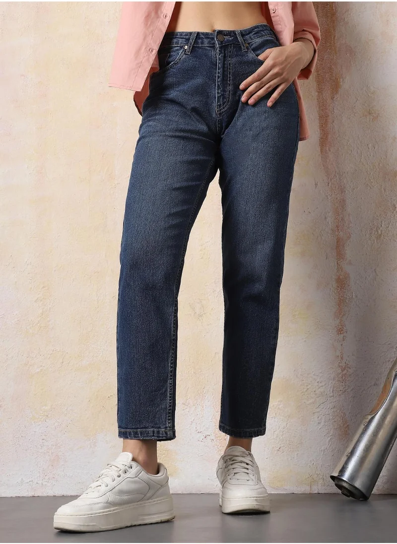 HIGH STAR Stay effortlessly stylish with this comfortable Blue Mom Jeans Washed design crafted from 98% cotton and 2% elastane with Button closure.