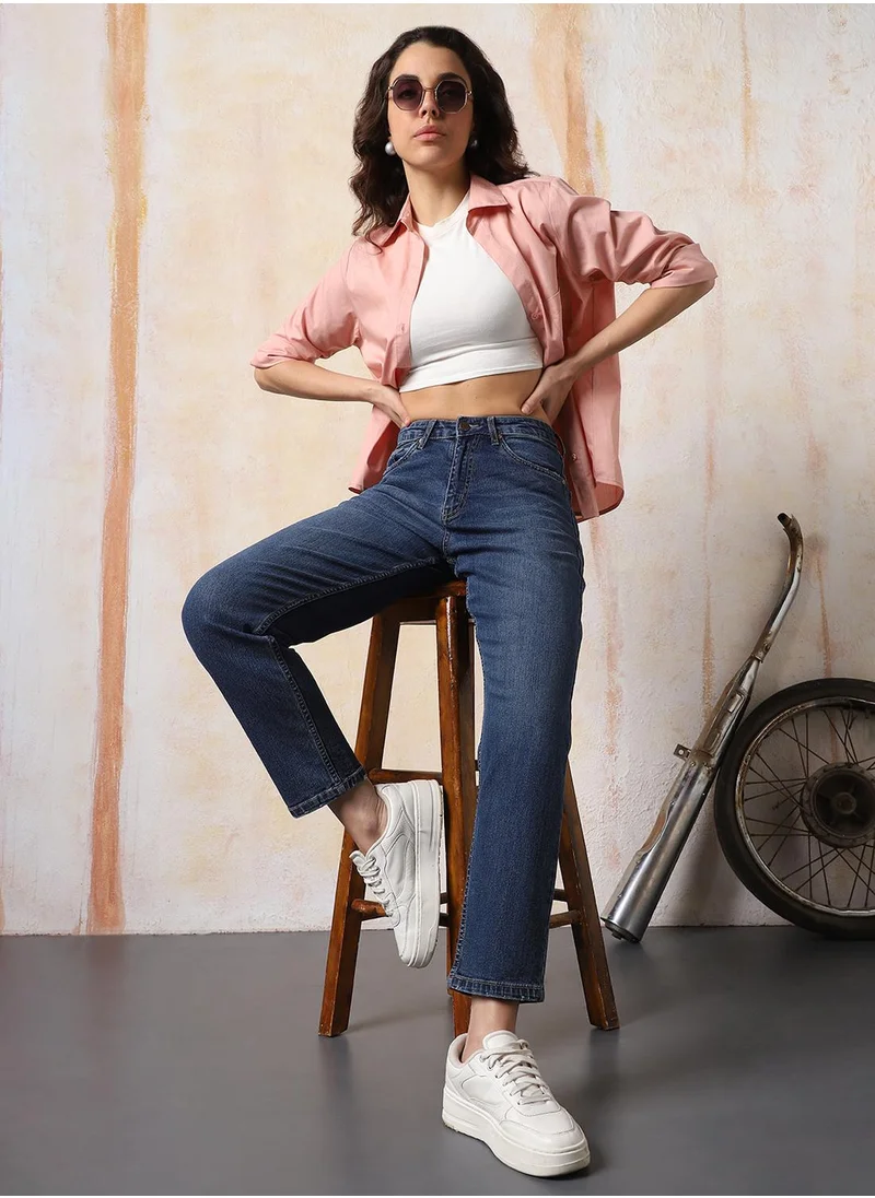 HIGH STAR Stay effortlessly stylish with this comfortable Blue Mom Jeans Washed design crafted from 98% cotton and 2% elastane with Button closure.