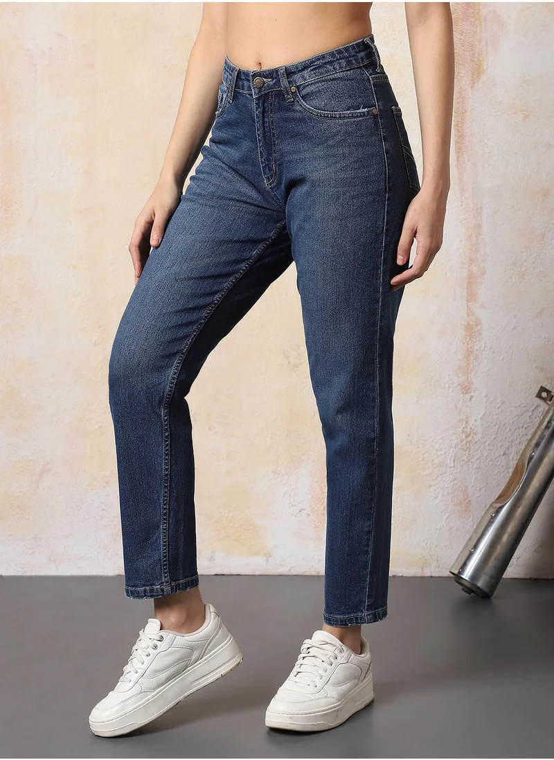 HIGH STAR Stay effortlessly stylish with this comfortable Blue Mom Jeans Washed design crafted from 98% cotton and 2% elastane with Button closure.