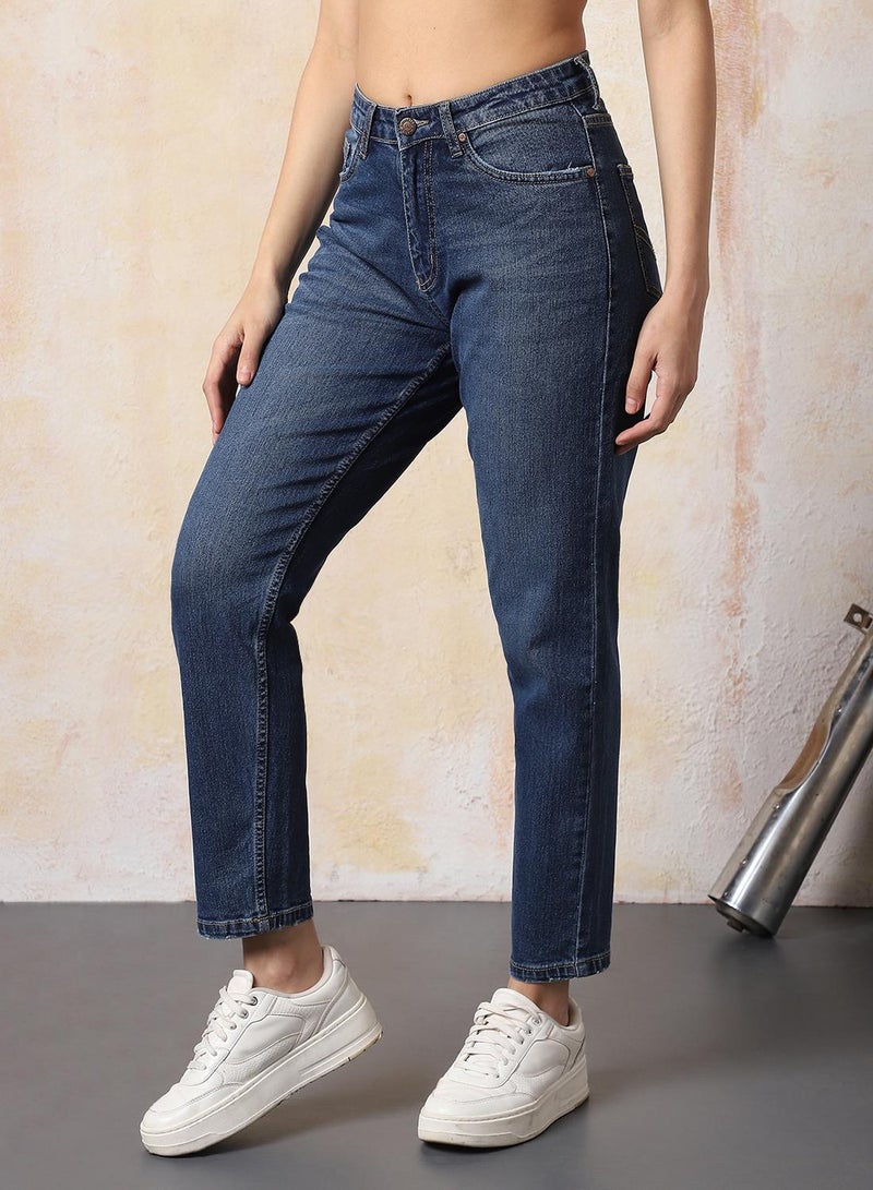 HIGH STAR Women Mom Slim Fit High-Rise Light Fade Cotton Jeans - Image 3