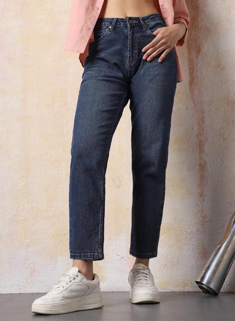 HIGH STAR Women Mom Slim Fit High-Rise Light Fade Cotton Jeans - Image 2