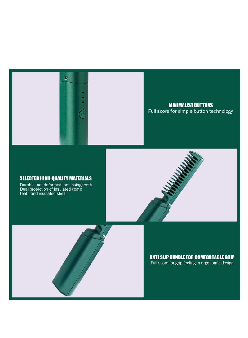 SOLARAE Mini Hair Straightener, Rechargeable Hair Straightener Brush, Portable Straightening Brush with Anti-Static Negative Ion, Hot Comb Hair Straightener for Women, for All Hair Types (Green) - Image 2