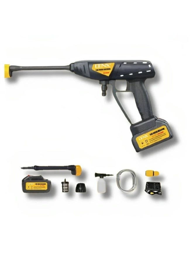 دينكس ماكينة غسيل كهربائية لاسلكية تعمل بالضغط العالي، مضخه ضغط لغسيل السيارات محمولة، ضغط ماء قوي، عمر بطارية طويل الامد، فوهة 6 أوضاع للرش، قارورة صابون، أنبوب مياه طويل، استخدامات متعددة | 180 واط | DX 1800 - Image 1