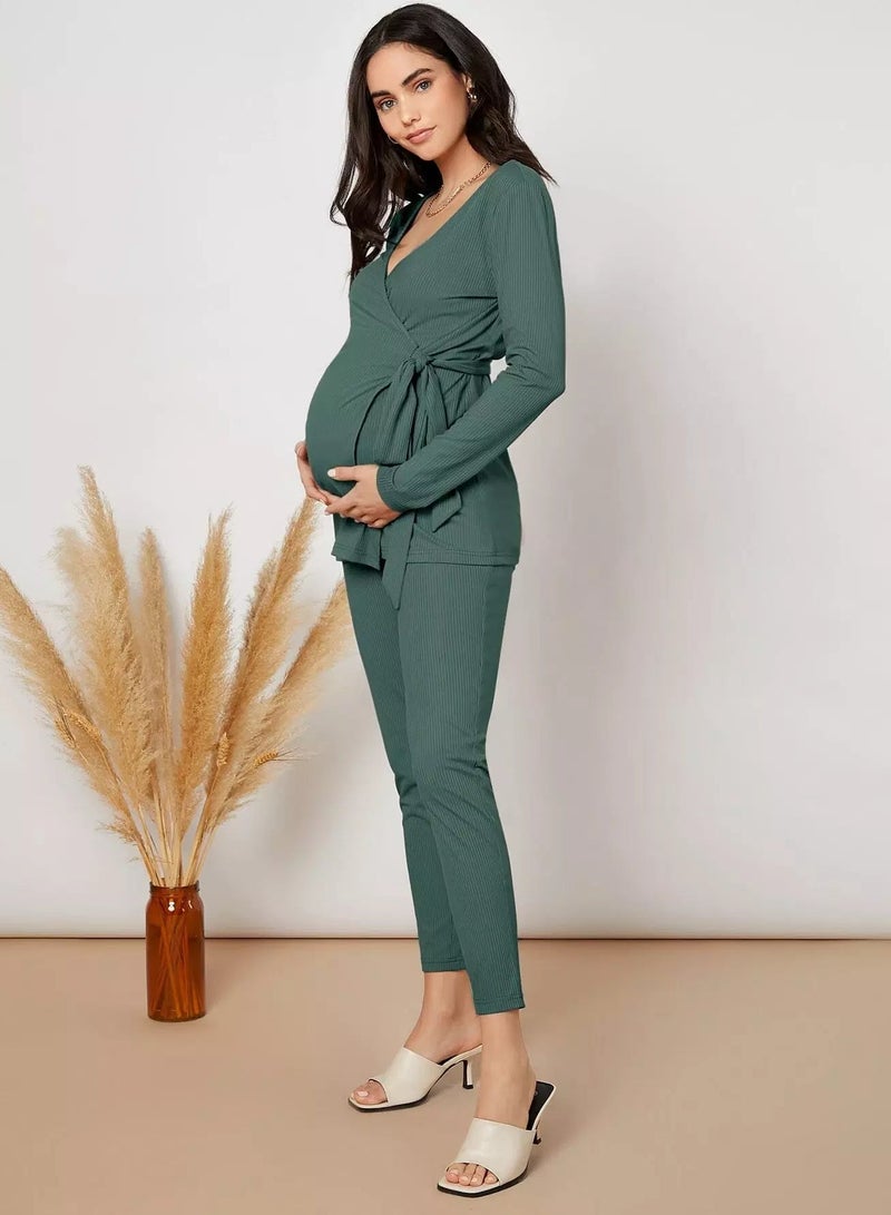 Maternity Wrap Tie Side Top & Pants Set - Image 1