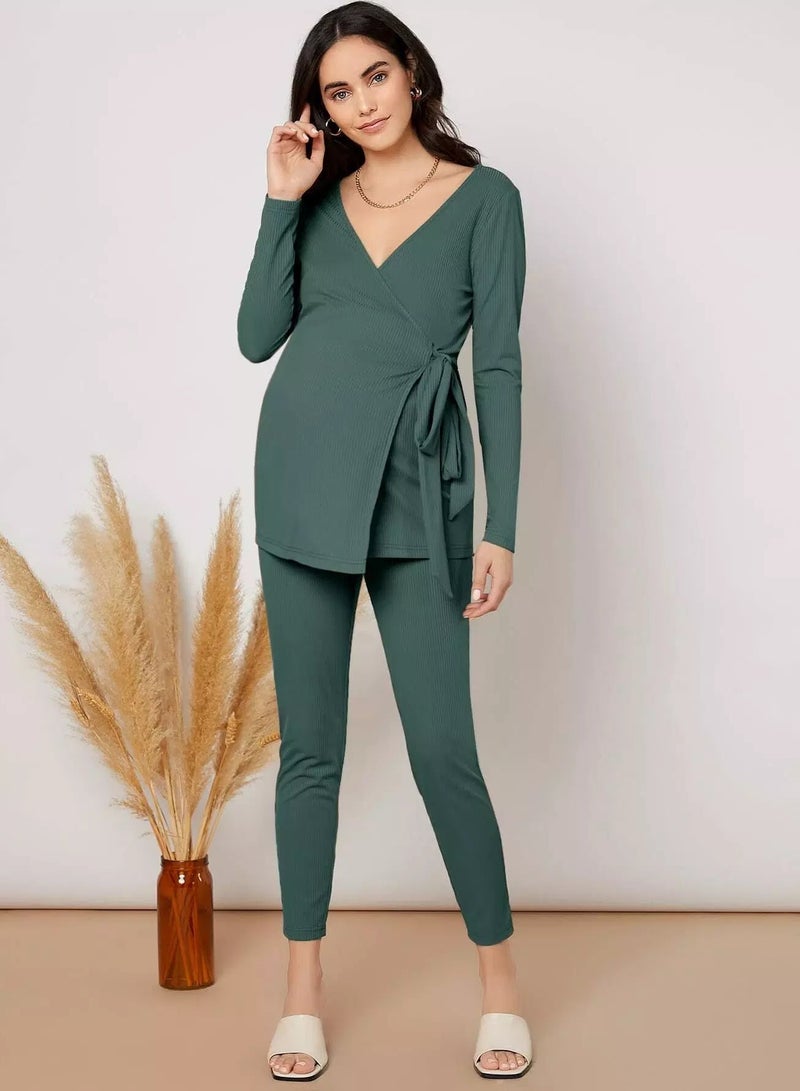 Maternity Wrap Tie Side Top & Pants Set - Image 3