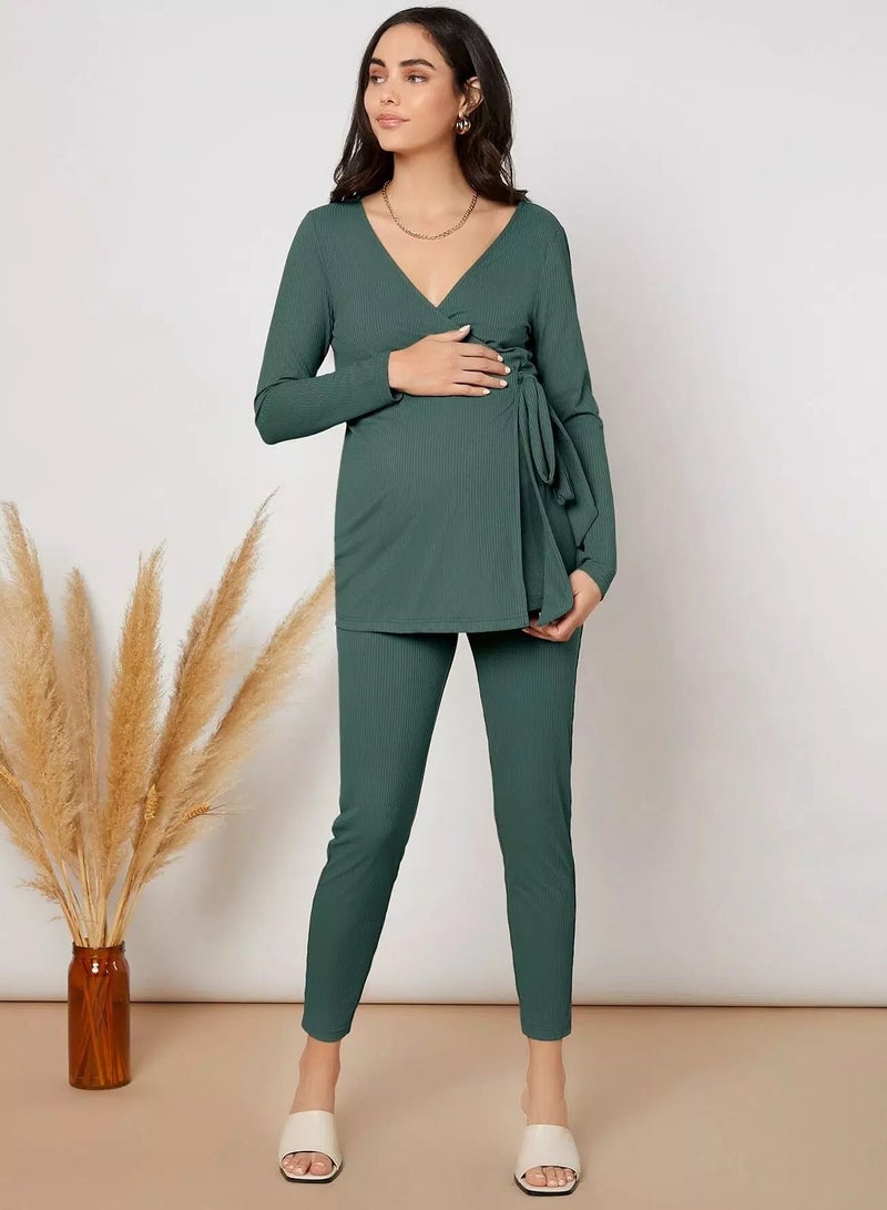 Maternity Wrap Tie Side Top & Pants Set - Image 4