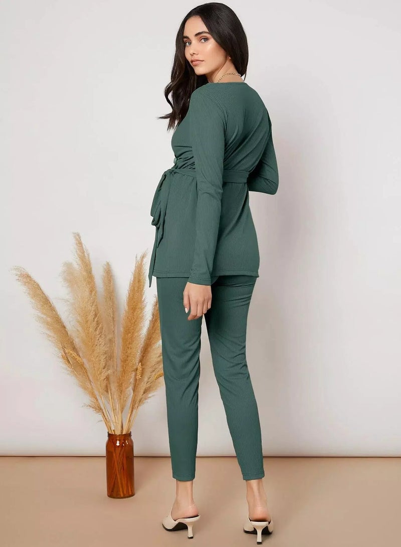 Maternity Wrap Tie Side Top & Pants Set - Image 2