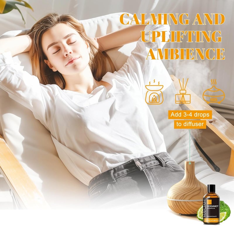 زيت البرغموت العطري من مايجام، زيوت عطرية نقية ممتازة، 3.38 أونصة سائلة حجم كبير للمبخرات صنع صابون الشموع، مثالي للاستخدام المنزلي المكتبي السيارة اليوجا - Image 3