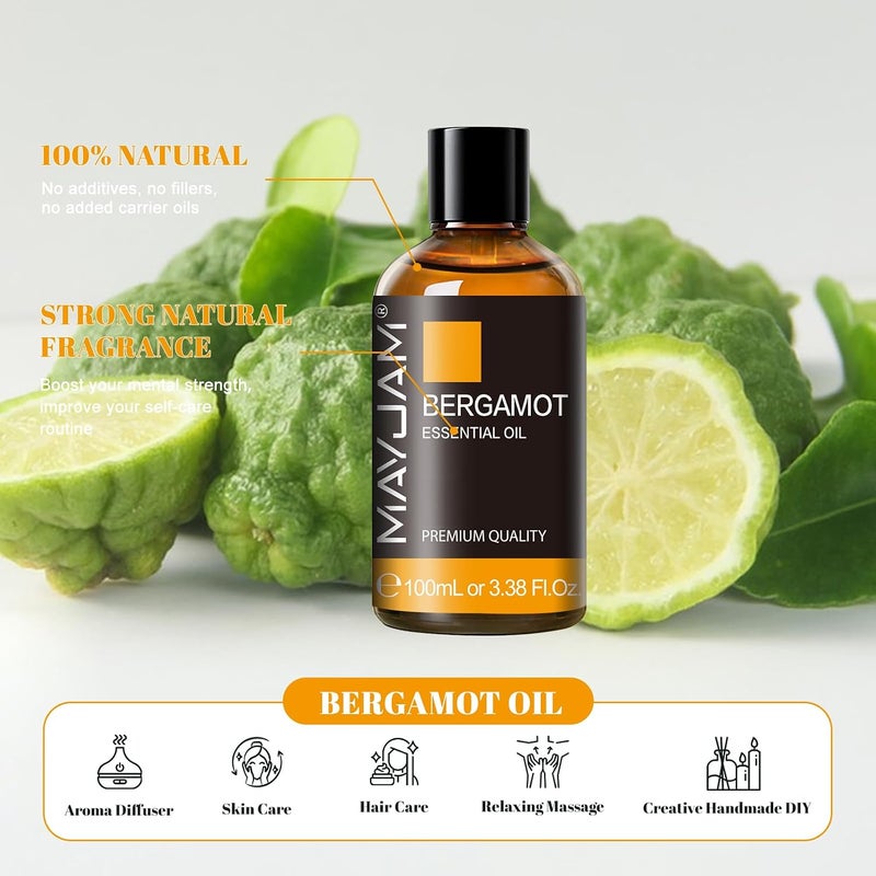 زيت البرغموت العطري من مايجام، زيوت عطرية نقية ممتازة، 3.38 أونصة سائلة حجم كبير للمبخرات صنع صابون الشموع، مثالي للاستخدام المنزلي المكتبي السيارة اليوجا - Image 2