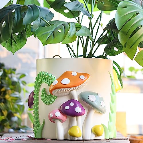 GUGUGO 8 Inch Pastel Mushrooms Planters, Cute Unique Rainbow Planter with Drainage, Colorful Vintage Retro Flower Plant pots for Indoor & Outdoor Plants, Eclectic Funny Room Decor Aesthetic (A,8 Inch) - Image 1