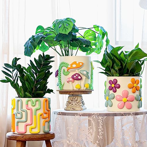 GUGUGO 8 Inch Pastel Mushrooms Planters, Cute Unique Rainbow Planter with Drainage, Colorful Vintage Retro Flower Plant pots for Indoor & Outdoor Plants, Eclectic Funny Room Decor Aesthetic (A,8 Inch) - Image 2