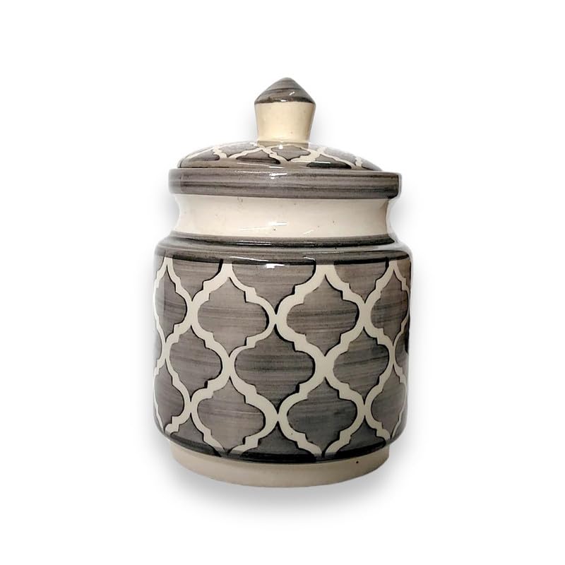 BACKKSPACE RETAIL Handpainted Ceramic Jars for Kitchen Storage Multipurpose Pickle Jar Container Ceramic Pots for Kitchen Dishwasher Microwave Safe Grey 65 Inch - Image 2