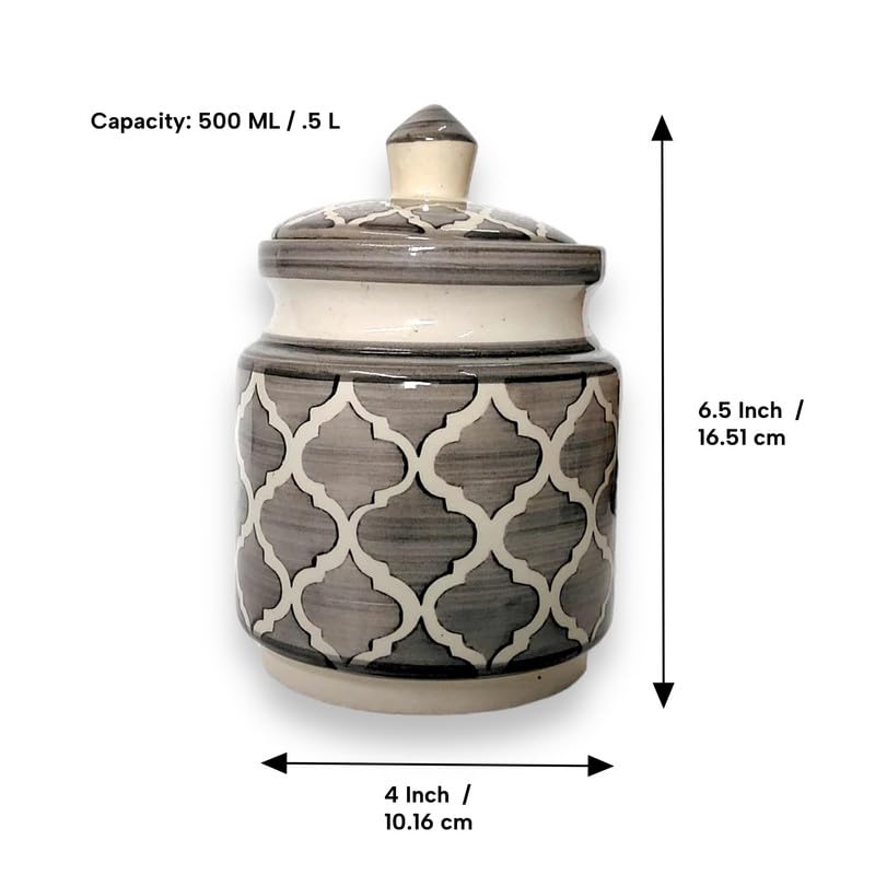 BACKKSPACE RETAIL Handpainted Ceramic Jars for Kitchen Storage Multipurpose Pickle Jar Container Ceramic Pots for Kitchen Dishwasher Microwave Safe Grey 65 Inch - Image 4