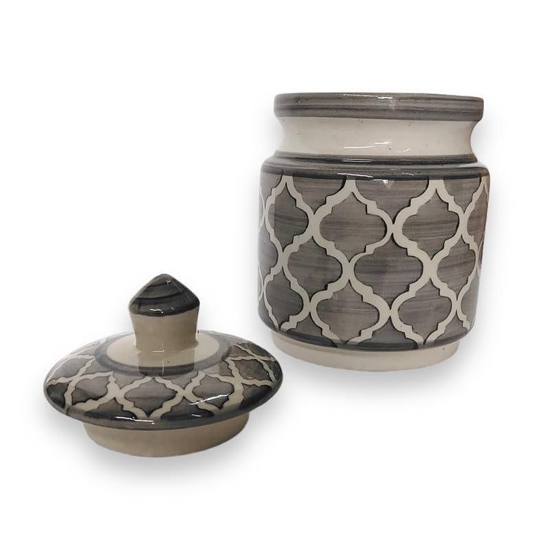 BACKKSPACE RETAIL Handpainted Ceramic Jars for Kitchen Storage Multipurpose Pickle Jar Container Ceramic Pots for Kitchen Dishwasher Microwave Safe Grey 65 Inch - Image 3