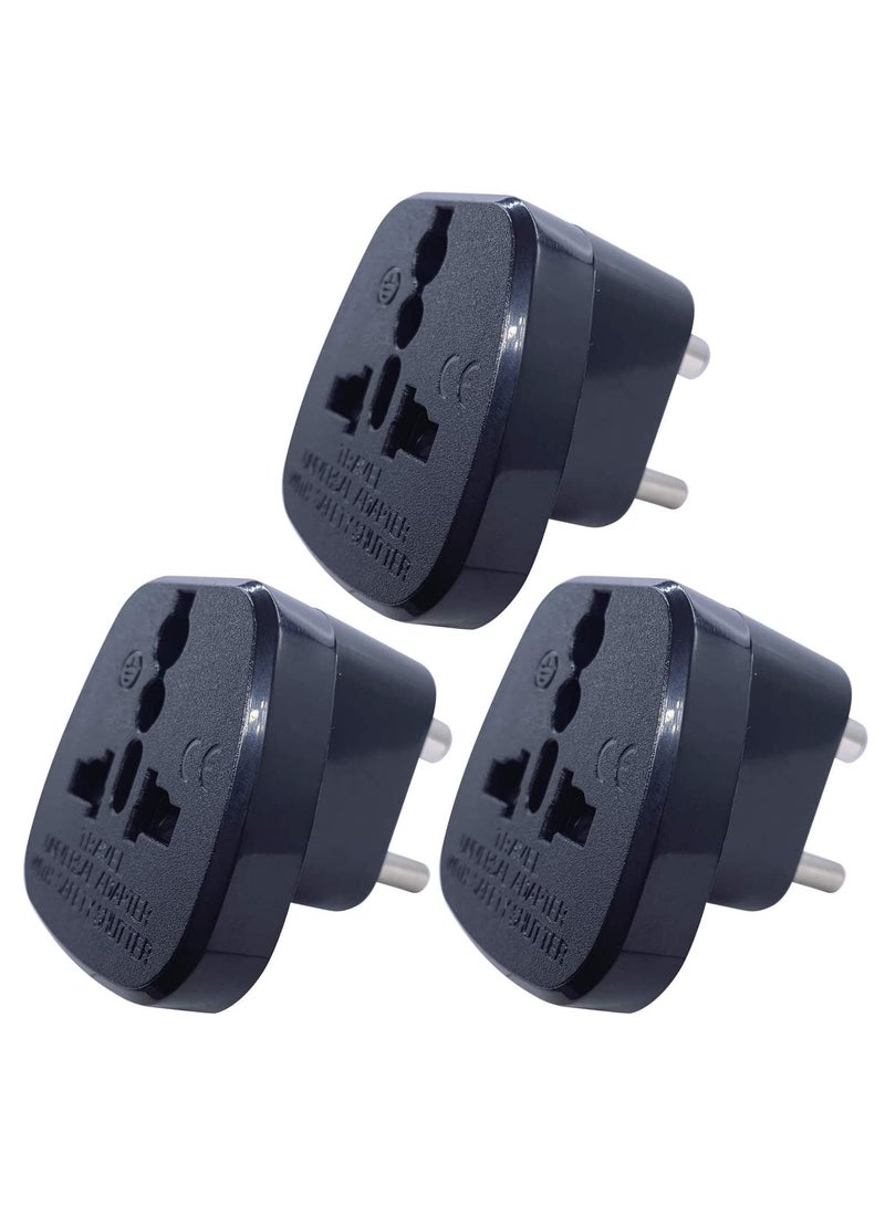 Type D Round Pins Travel Plug Adapter with Ground and Safety Shutter UAE EU DE US JP CN UK Plug Suitable for India Nepal Pakistan Socket Indian Plug 3 Pieces - Image 1