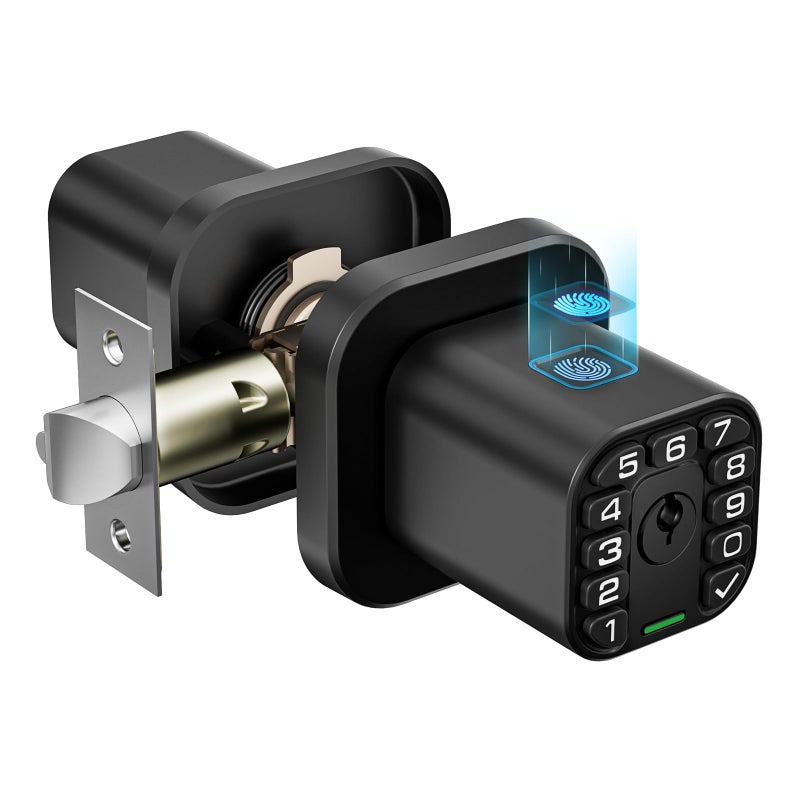 Richelock Fingerprint Door knob, Smart Biometric Door Lock with Keypad, Keyless Entry Code Door Knob, Waterproof & Weatherproof , Auto Lock ,Voice Navigation, For Bedroom, Gate,Office -Matte Black - Image 1