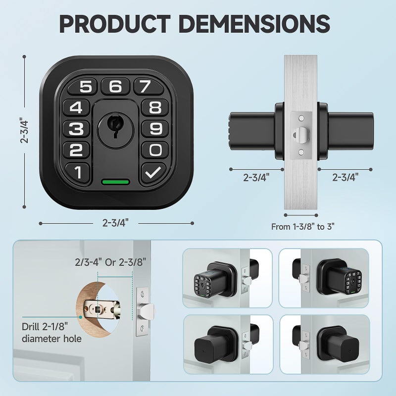Richelock Fingerprint Door knob, Smart Biometric Door Lock with Keypad, Keyless Entry Code Door Knob, Waterproof & Weatherproof , Auto Lock ,Voice Navigation, For Bedroom, Gate,Office -Matte Black - Image 5
