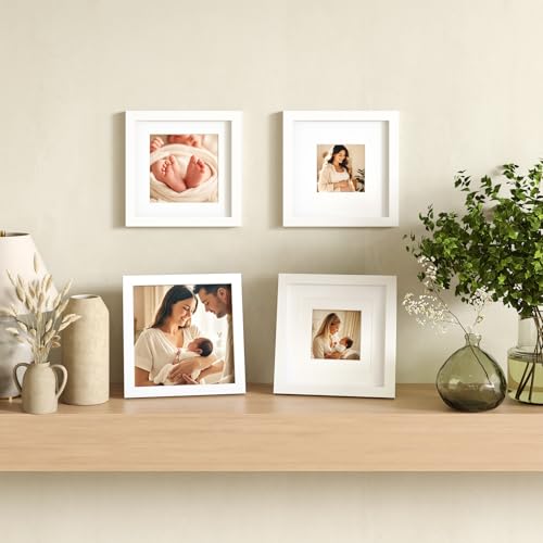 Egofine 8x8 Picture Frame Made of Solid Wood with Plexiglass, Display Pictures 4x4/6x6 with Mat or 8x8 Without Mat for Tabletop and Wall Mounting, White - Image 5