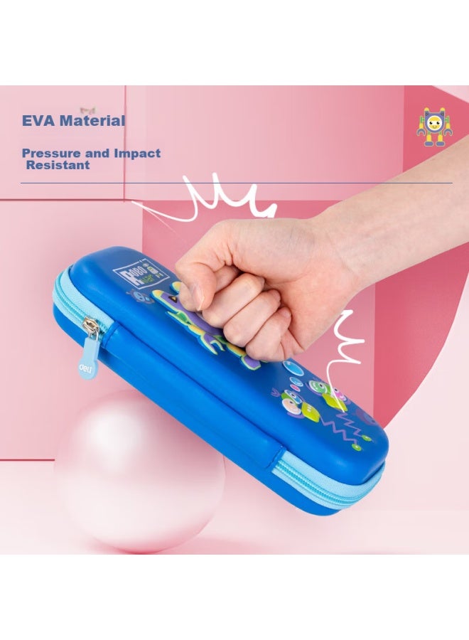 ديلي Deli Elementary School حافظة أقلام، علبة قرطاسية Eva كبيرة السعة، سلسلة كارتون الروبوت، حافظة أقلام مقاومة للسحق والسقوط، خفيفة الوزن ومقاومة للماء، أزرق غامق - Image 3