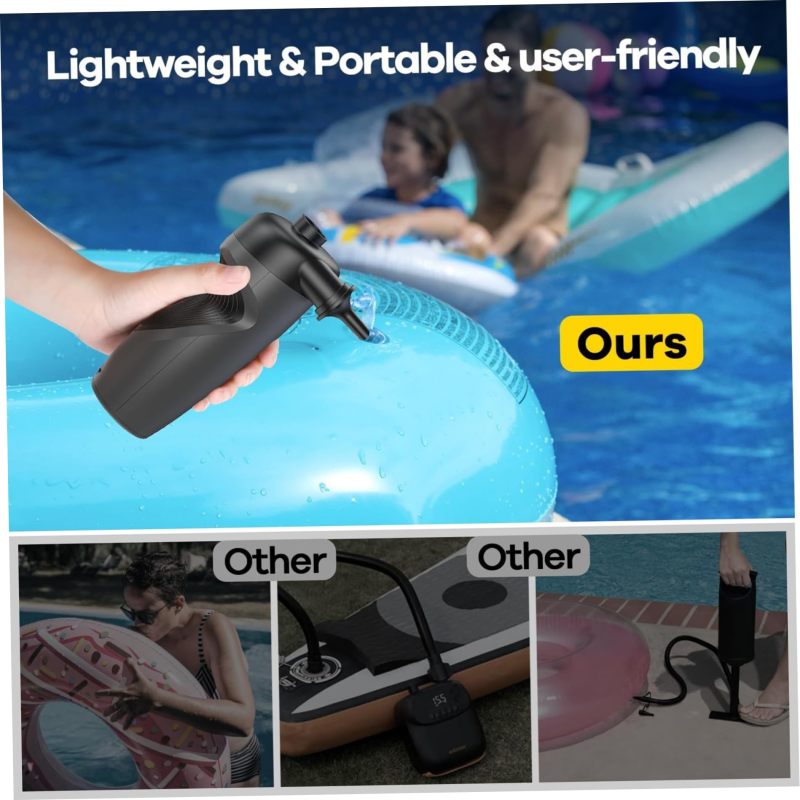 Cordless Electric Paddle Board Pump 6.2 x 6.2 x 15.4 cm ABS - Built-in 3000mAh Battery USB-C Rechargeable Portable Air Pump for Outdoor Water Sports - Image 2