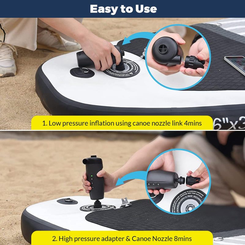 Cordless Electric Paddle Board Pump 6.2 x 6.2 x 15.4 cm ABS - Built-in 3000mAh Battery USB-C Rechargeable Portable Air Pump for Outdoor Water Sports - Image 4