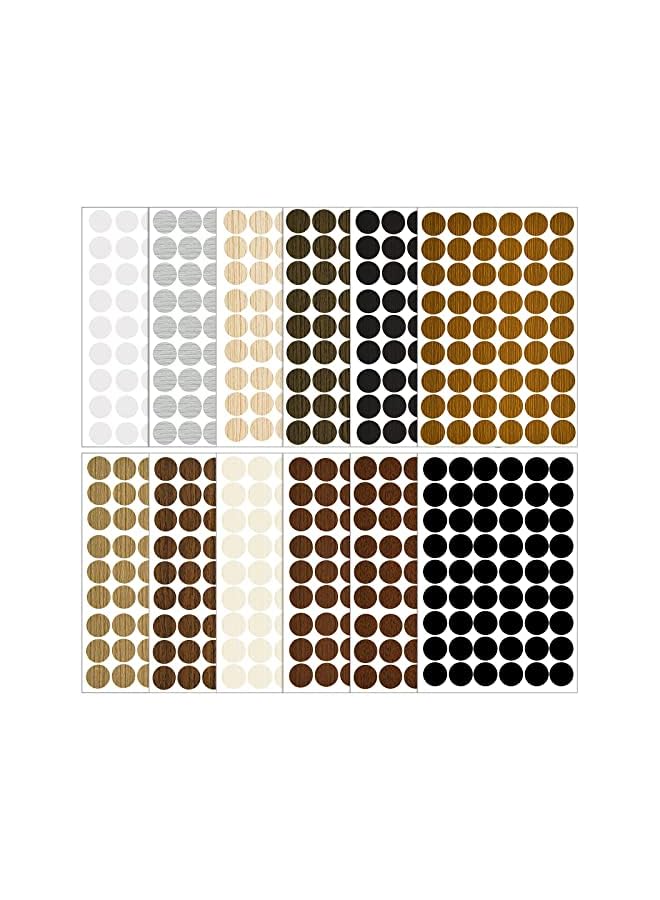 The Bros 648 Pieces Adhesive Screw Stickers, Screw Hole Covers Hole Stickers, PVC Cover Caps 12 Colors Waterproof Wood Textured Cover for Wall Cabinets Desk Screws Furniture Repairing (Classic Style) - Image 2