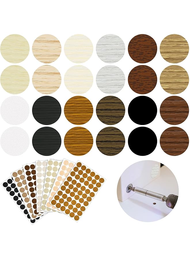 The Bros 648 Pieces Adhesive Screw Stickers, Screw Hole Covers Hole Stickers, PVC Cover Caps 12 Colors Waterproof Wood Textured Cover for Wall Cabinets Desk Screws Furniture Repairing (Classic Style) - Image 1