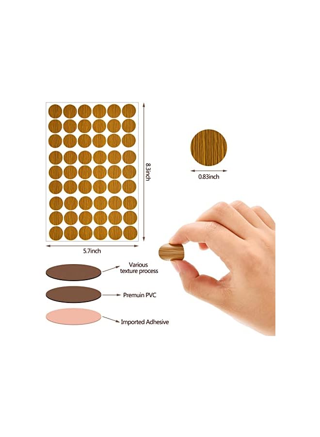 The Bros 648 Pieces Adhesive Screw Stickers, Screw Hole Covers Hole Stickers, PVC Cover Caps 12 Colors Waterproof Wood Textured Cover for Wall Cabinets Desk Screws Furniture Repairing (Classic Style) - Image 4