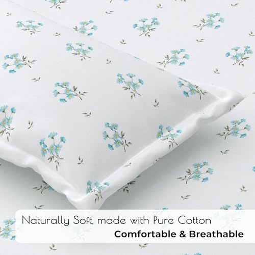 Plumora Double Bed Cotton Bedsheet Queen Size 90x100, 100% Pure Cotton Bed Sheet with 2 Pillow Covers, 240 TC Soft Breathable Floral Design – (Aqua Breeze) - Image 2