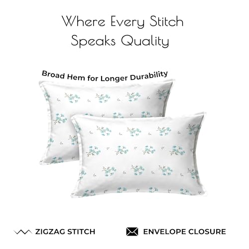Plumora Double Bed Cotton Bedsheet Queen Size 90x100, 100% Pure Cotton Bed Sheet with 2 Pillow Covers, 240 TC Soft Breathable Floral Design – (Aqua Breeze) - Image 4