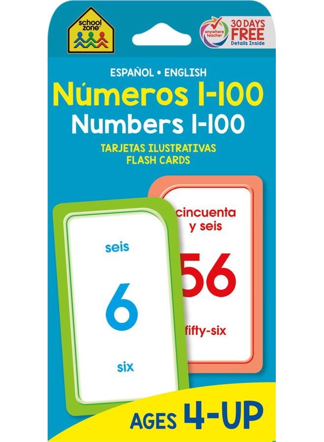 School Zone Bilingual Numbers 1-100 Flash Cards - Ages 4+, Preschool to Kindergarten, ESL, Language Immersion, Addition, Subtraction, and More (Spanish and English Edition) (Spanish Edition) - Image 1