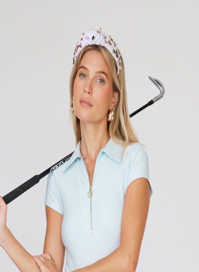 CEALXHENY Golf Headbands for Women Golf Accessories Golf Ball Flag Bag Cart Club Headbands Jeweled Rhinestone Pearl Knotted Headband Sport Game Day Headband Golf Hair Accessories Outfits Gifts (Pattern B) - Image 2
