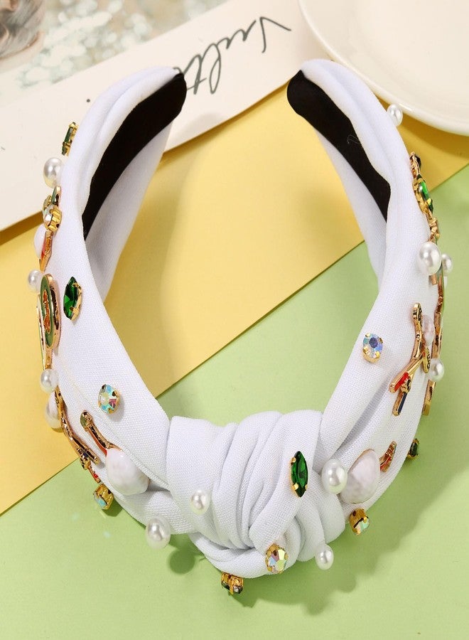 CEALXHENY Golf Headbands for Women Golf Accessories Golf Ball Flag Bag Cart Club Headbands Jeweled Rhinestone Pearl Knotted Headband Sport Game Day Headband Golf Hair Accessories Outfits Gifts (Pattern B) - Image 5