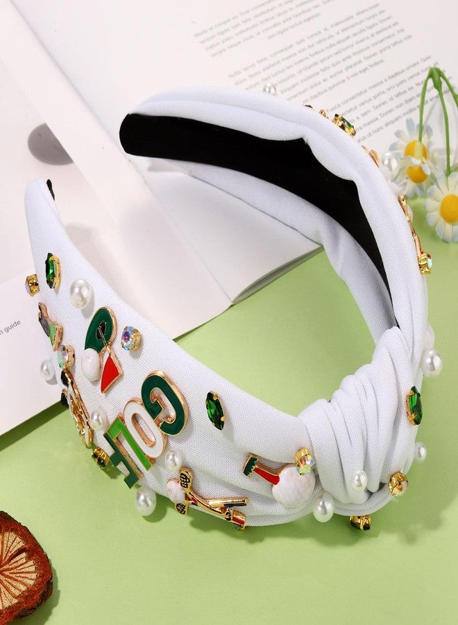 CEALXHENY Golf Headbands for Women Golf Accessories Golf Ball Flag Bag Cart Club Headbands Jeweled Rhinestone Pearl Knotted Headband Sport Game Day Headband Golf Hair Accessories Outfits Gifts (Pattern B) - Image 4