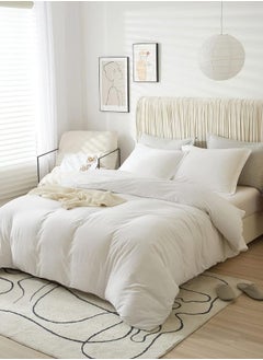 LUNA Home Queen size 6 pieces Bedding Set Washable Cotton Plain Snow White Color Design  - Image 3