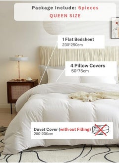 LUNA Home Queen size 6 pieces Bedding Set Washable Cotton Plain Snow White Color Design  - Image 2