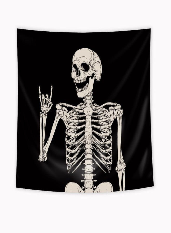 Riyidecor Skull Skeleton Tapestry Wall Hanging 51Hx59W Inch Funny Black and White Theme Home Decor for Men Women Gothic Hippie Halloween Bohemian Terror Rock and Roll Bedroom Living Room Dorm WW-SOKA - Image 2