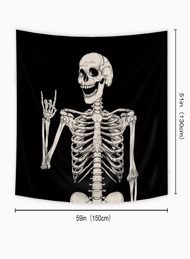 Riyidecor Skull Skeleton Tapestry Wall Hanging 51Hx59W Inch Funny Black and White Theme Home Decor for Men Women Gothic Hippie Halloween Bohemian Terror Rock and Roll Bedroom Living Room Dorm WW-SOKA - Image 4