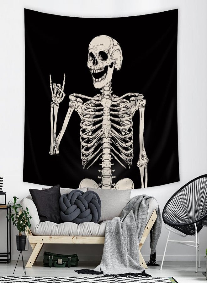Riyidecor Skull Skeleton Tapestry Wall Hanging 51Hx59W Inch Funny Black and White Theme Home Decor for Men Women Gothic Hippie Halloween Bohemian Terror Rock and Roll Bedroom Living Room Dorm WW-SOKA - Image 3